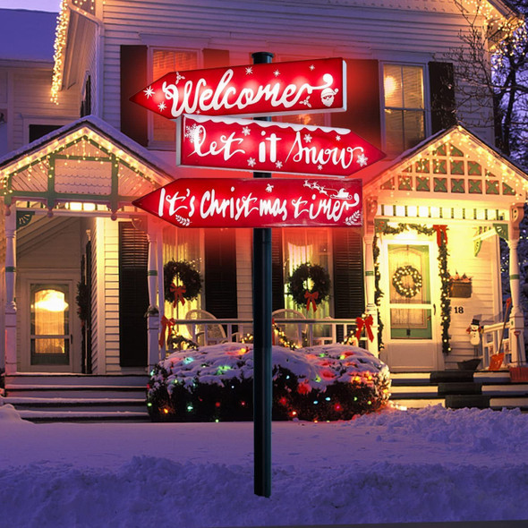 Solar Christmas Welcome Yard Sign Lights Decoration, 39" Large Waterproof Xmas Solar Pathway Lights with 24 LED Lights Christmas Time Light Up Sign Outdoor for Front Door Lawn Patio Garden Decor