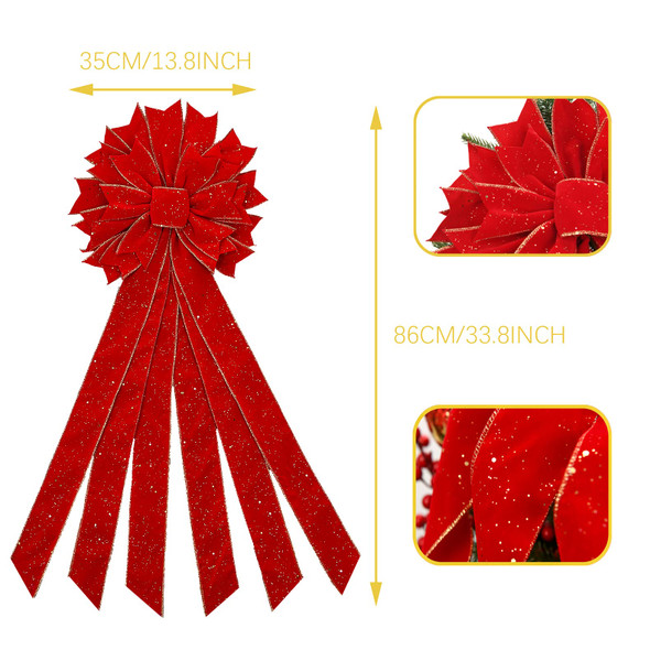 Christmas Tree Topper,33x13 inches Large Toppers Bow with Snowflake Pattern for Christmas Decoration (Red) Christmas Tree Topper,33x13 inches Large Toppers Bow with Snowflake Pattern for Christmas Decoration (Red)