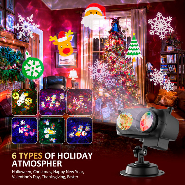 Christmas Projector Lights Outdoor, 2 in 1 HD Effect Holiday Projector, 80 HD Patterns 10 Water Wave Effects, with Remote Control, Timer Memory Function, 10 Slides for Various Festive Christmas Projector Lights Outdoor, 2 in 1 HD Effect Holiday Projector, 80 HD Patterns 10 Water Wave Effects, with Remote Control, Timer Memory Function, 10 Slides for Various Festive