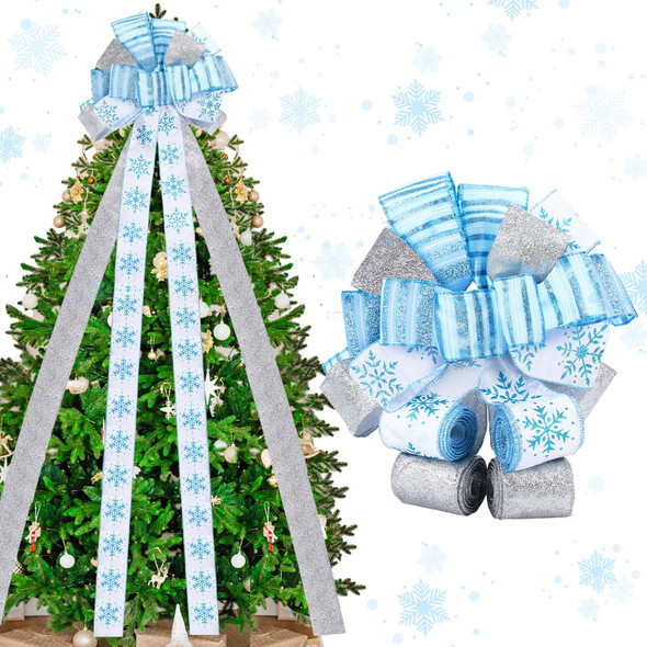 Capoda Christmas Tree Topper Bow 44'' x 12 Large Blue Christmas Tree Decoration Snowflake Ribbon Winter Flower Topper Wreath Bow with 3 Yards Long Ribbon Merry Christmas Garland for Xmas Home Decor Capoda Christmas Tree Topper Bow 44'' x 12 Large Blue Christmas Tree Decoration Snowflake Ribbon Winter Flower Topper Wreath Bow with 3 Yards Long Ribbon Merry Christmas Garland for Xmas Home Decor