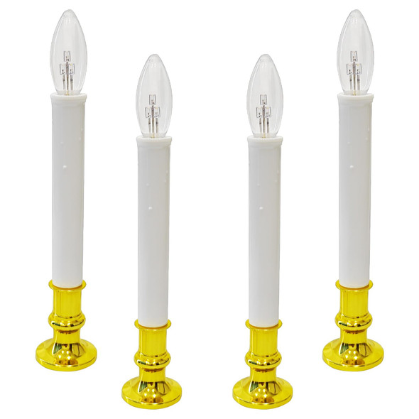 4 Pack Christmas Window Candles Lights, Battery Operated Window Candles with Timer, Flameless LED Christmas Candles with C26 3V LED Bulbs for Dining Table Window Xmas Decor, Gold Base