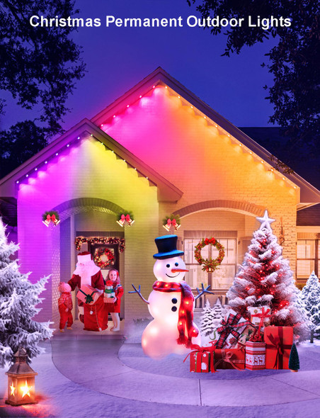 Permanent Outdoor Lights, 100ft Eternity RGB Built in Chip Outdoor Lights 60 LED Smart Eaves Lights IP67 Waterproof for Christmas Party Outdoor, Control with App/Remote 209 Scene Modes Permanent Outdoor Lights, 100ft Eternity RGB Built in Chip Outdoor Lights 60 LED Smart Eaves Lights IP67 Waterproof for Christmas Party Outdoor, Control with App/Remote 209 Scene Modes
