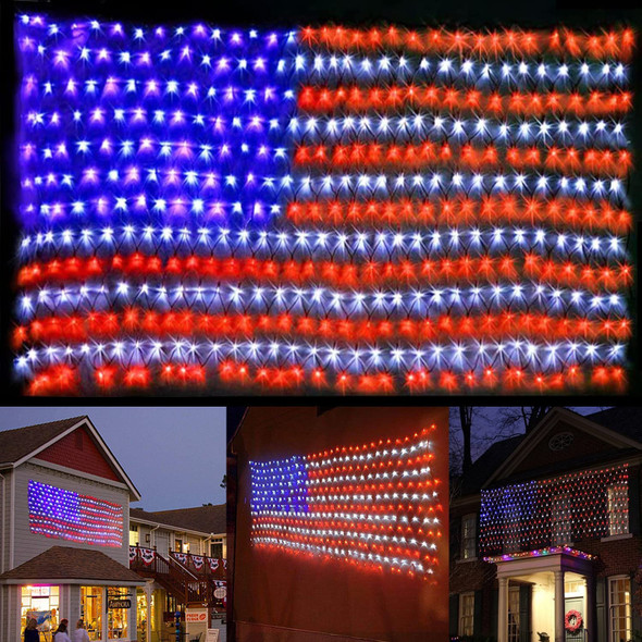 American Flag Lights, Outdoor Flag String Lights 420 LED Waterproof Led Flag Net Light Patriotic Ornaments for Outdoor Home Yard,Garden, Camping, Memorial Day, 4th of July, Christmas Decorations