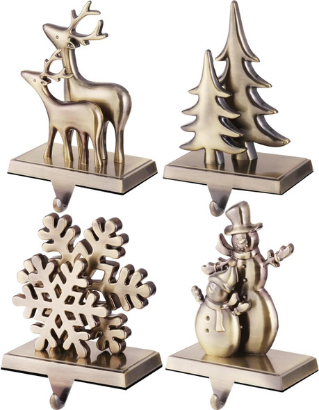Elk Tree Snowflake Snowman Stocking Holder for Mantle Set of 4,Stocking Holders for Firepiece ,Christmas Stocking Hanger for Fireplace Topper, Decorative Hooks for Stockings (Bronze ) Elk Tree Snowflake Snowman Stocking Holder for Mantle Set of 4,Stocking Holders for Firepiece ,Christmas Stocking Hanger for Fireplace Topper, Decorative Hooks for Stockings (Bronze )