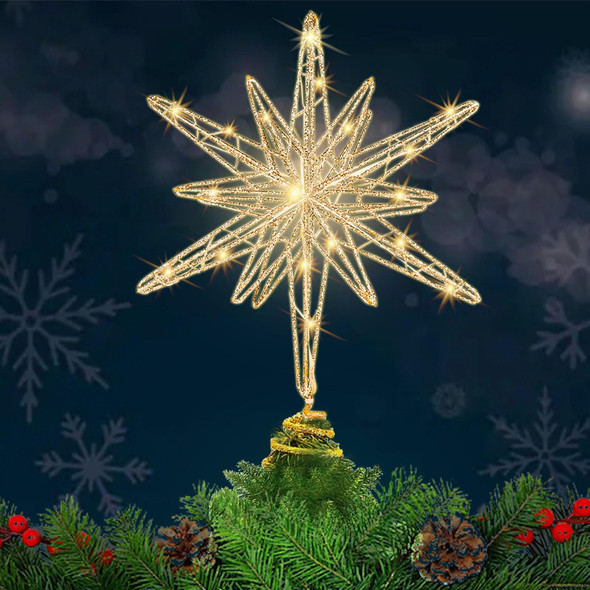Christmas Tree Star Decorations, 13inches Metal Hollow Design, 20 LED Lights，Sparkling Tree Toppers Christmas Decorations Light up Your Christmas, Star Tree Topper Decorations for Home Holiday Party