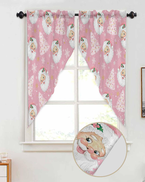 Christmas Swag Curtains,Pink Santa Claus Kitchen Valances Rod Pocket Curtain Tier Pair Swag Topper,Xmas Tree Snowflake 2 Panels Window Treatment for Bathroom Living Room Christmas Swag Curtains,Pink Santa Claus Kitchen Valances Rod Pocket Curtain Tier Pair Swag Topper,Xmas Tree Snowflake 2 Panels Window Treatment for Bathroom Living Room