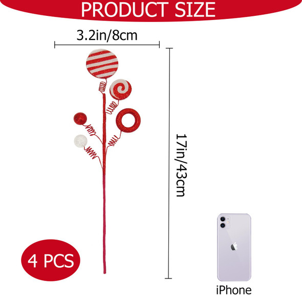 4 Pcs Christmas Tree Picks and Sprays, 17 Inch Grinchs Christmas Tree Decorations, Glitter Red and White Christmas Ornaments for Tree Topper Filler, Candy Cane Xmas Grinchmas Décor 4 Pcs Christmas Tree Picks and Sprays, 17 Inch Grinchs Christmas Tree Decorations, Glitter Red and White Christmas Ornaments for Tree Topper Filler, Candy Cane Xmas Grinchmas Décor