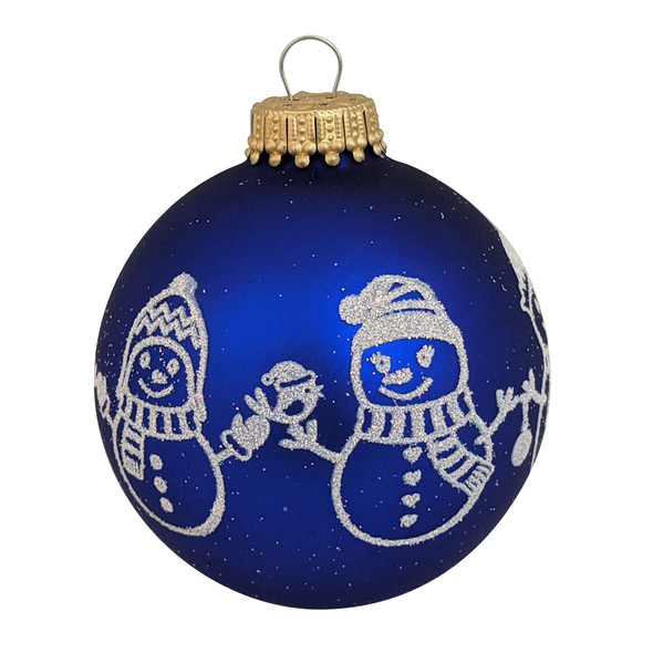 Glass Christmas Tree Ornaments - 67mm/2.625" [4 Pieces] Decorated Balls from Christmas by Krebs Seamless Hanging Holiday Decor (Royal Velvet Blue with Snowman)