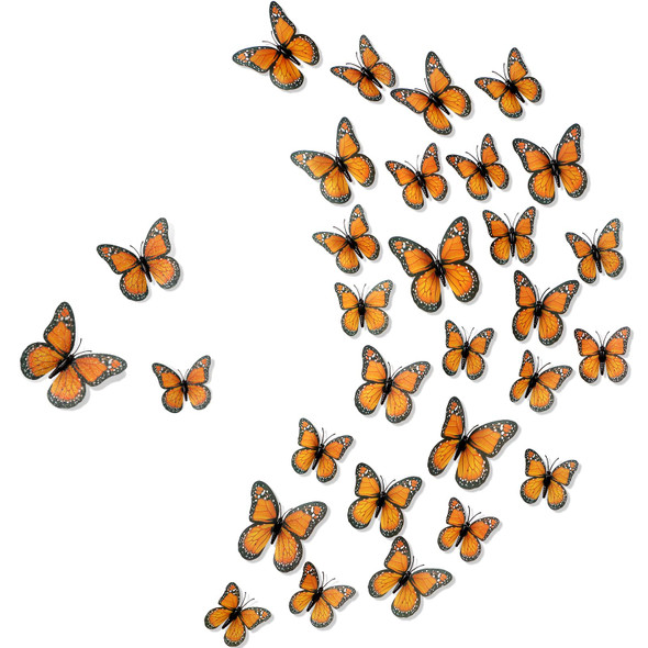 Chuangdi Monarch Butterfly Decoration 3 Size Fake Butterflies Realistic Butterfly Crafts Artificial Butterfly Wall Decor for Classroom Home Bedroom Birthday Party Decorations(Orange, 48 Pack)