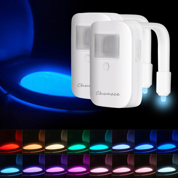 Chunace Toilet Bowl Night Light 2 Pack - 16-Color Changing & Rechargeable LED Lamp with Motion Sensor Activated for Bathroom Decor - Cool & Unique Gadgets for Men and Kids Birthday