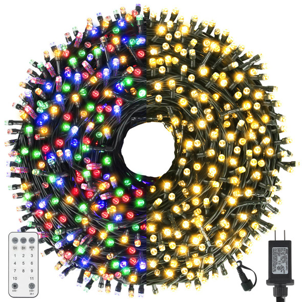 Chuya 300LED Dual Color Changing Christmas Tree Lights,Warm White to Multi Color,End-to-End Plug 11 Modes,105ft Outdoor Indoor String Lights for Christmas Holidays Party Wedding Decoration