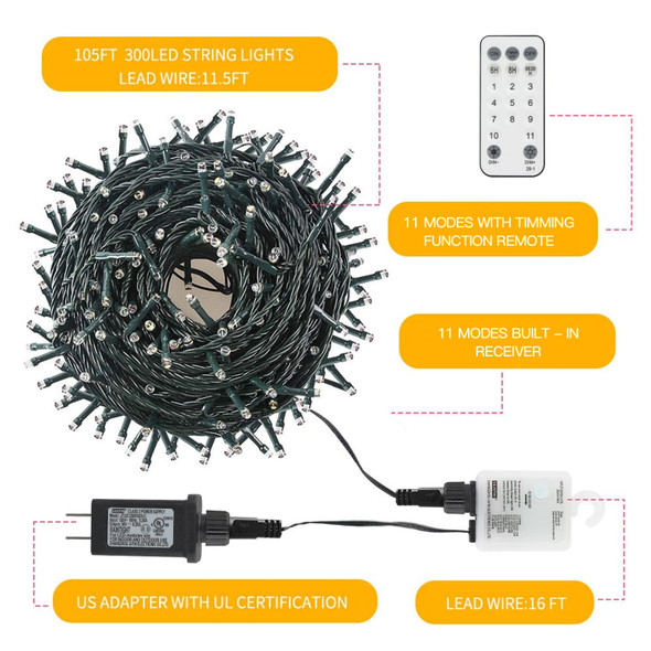 Chuya 300LED Dual Color Changing Christmas Tree Lights,Warm White to Multi Color,End-to-End Plug 11 Modes,105ft Outdoor Indoor String Lights for Christmas Holidays Party Wedding Decoration
