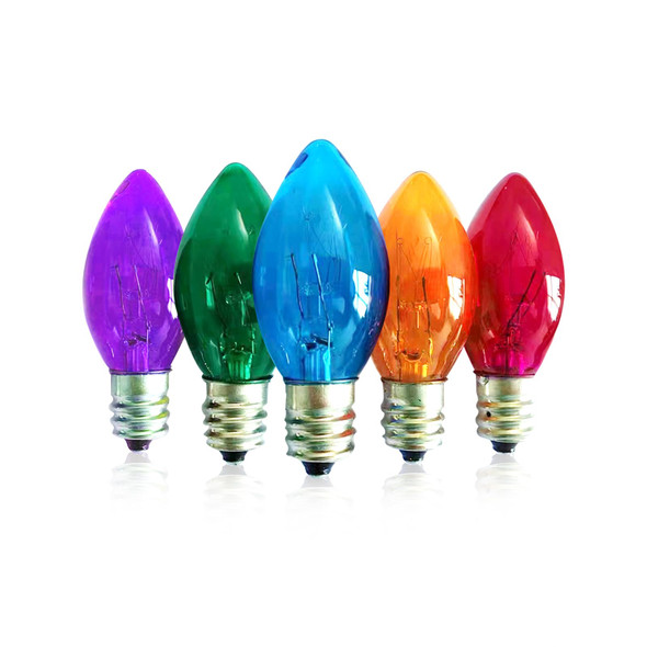 25 Pack C7 Replacement Bulbs, Christmas Lights Bulbs, 5W Multi-Color Clear Incandescent Light Bulbs, Colorful Light for Xmas Tree Patio String Lights Decor, E12 Candelabra Base