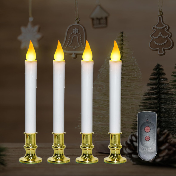 Christmas Window Candles Lights, Battery Operated Window Candles with Remote, LED Window Candles with Candle Holders Suction Cups, Flameless Window Candles for Holiday Decoration- 4 Pack