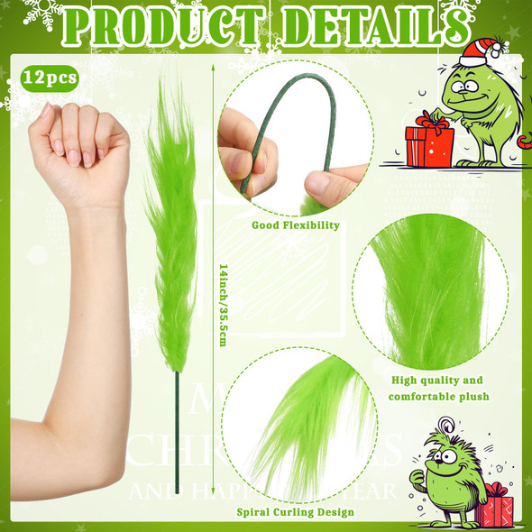 Civaner 12 Pcs Green Christmas Tree Topper 14'' Green Furry Stems Lime Green Curly Picks Stems Christmas Ornaments Picks for Xmas Tree Topper Home Vase Fillers Decorations