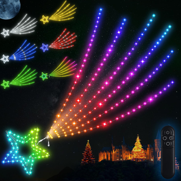 Extra Large Interstellar Comet Lights - 41 Modes 11 Ft Romantic Flowing Falling Christmas Shooting Star Lights for House Outdoor Indoor with Remote and Clips Hanging to Wall Fence Stairs Waterproof