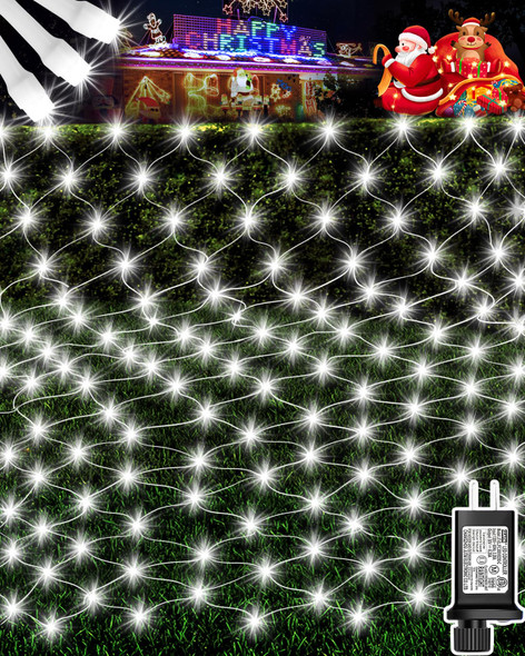 9.8ft x 6.6ft Christmas Net Lights, 200 LED Net Lights with 8 Modes, Connecable, Timer, Waterproof Halloween Lights Outdoor Bush Mesh Lights for Home Garden Wedding Xmas Decorations - Cool White