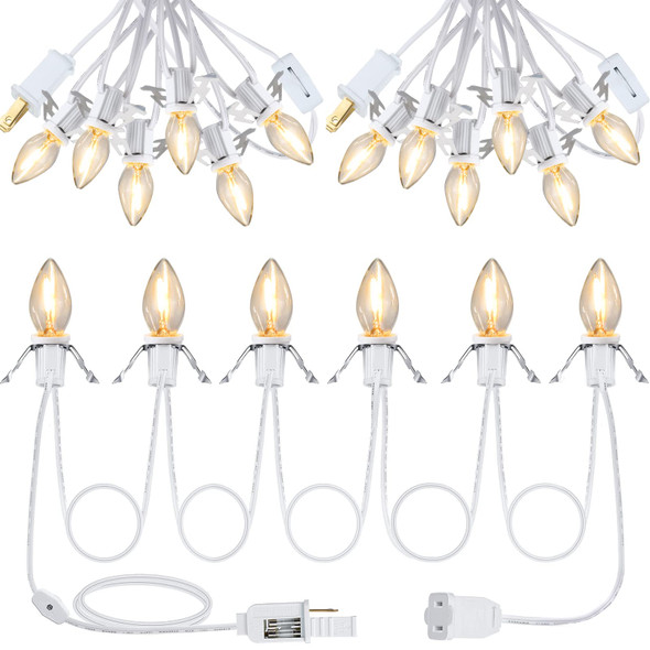 Coume Set of 3 Christmas Village Lights Accessory Cord with 6 LED C7 Bulb Light Cord for Village Houses with Switch Socket Lamp Cord Replacement Christmas Village Accessories Craft Projects 11.5 Feet
