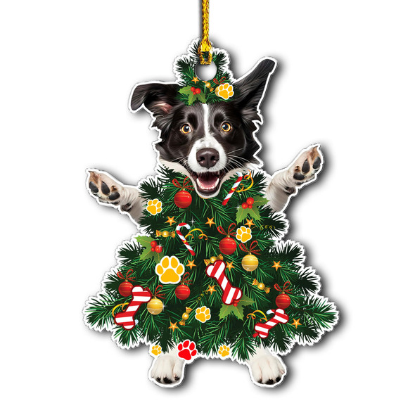Border Collie Christmas Tree Ornament - Festive Holiday Acrylic Hanging Decoration with Adorable Border Collie Dog - Border Collie Christmas Tree Topper Ornament