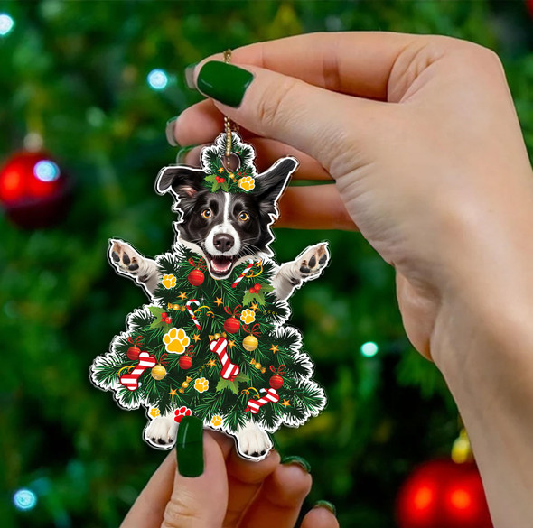 Border Collie Christmas Tree Ornament - Festive Holiday Acrylic Hanging Decoration with Adorable Border Collie Dog - Border Collie Christmas Tree Topper Ornament