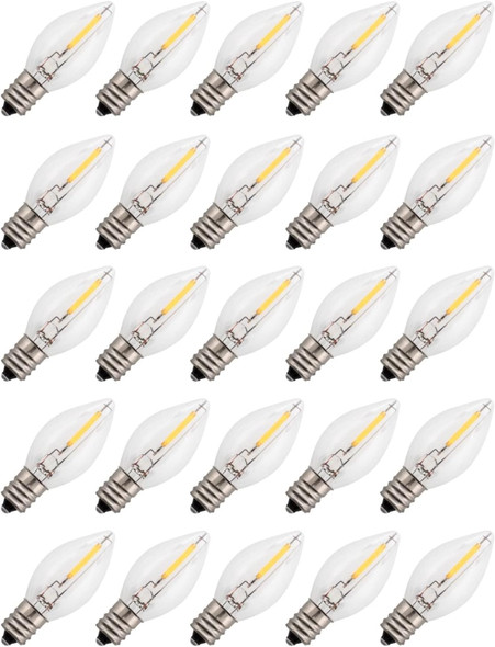 Creative Hobbies LED Night Light Bulbs, 4W 5W 6W 7W Incandescent Equivalent, C7 Candelabra Base, Indoor and Outdoor Christmas Light Strings, Electric Window Candles, Night Lights (25) Creative Hobbies LED Night Light Bulbs, 4W 5W 6W 7W Incandescent Equivalent, C7 Candelabra Base, Indoor and Outdoor Christmas Light Strings, Electric Window Candles, Night Lights (25)