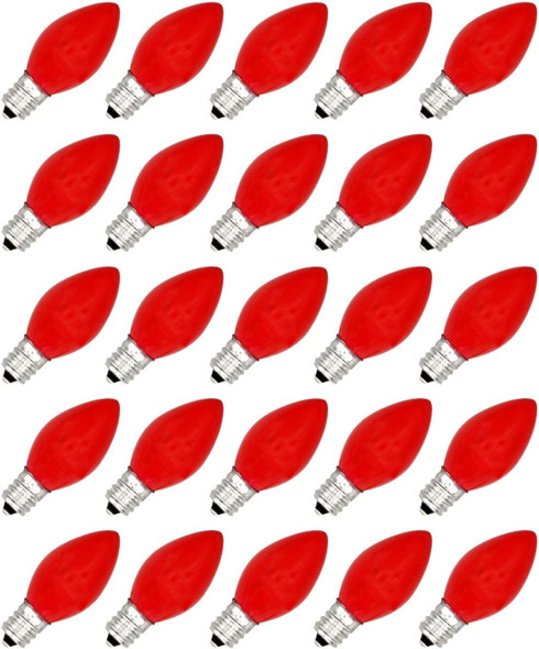 25 Pack C7 LED Red Replacement Light Bulbs for Christmas Light Strings, 0.7W Ceramic LED Vintage Light Bulbs for C7 Outdoor String Lights, Candle Lamps, Night Lights, E12 Candelabra Base