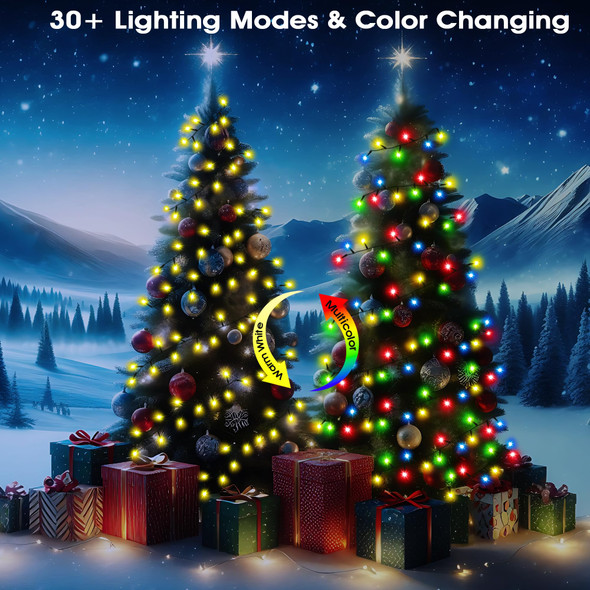 Smart Christmas Tree Lights Indoor Outdoor, 72 ft 220 LED Warm White to Multicolor Musical Christmas Lights with Remote, Connectable Waterproof Twinkle String Lights for Xmas House Decor