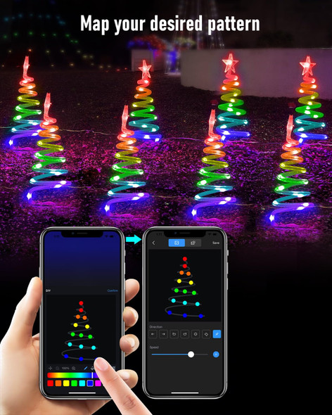 CUBE 8 Pcs Christmas Pathway Lights Smart Multicolor Spiral Xmas Trees Lights with APP&Remote, DIY,Timer, Waterproof, LED Christmas Decorations Outdoor Pathway Lights for Halloween,Party