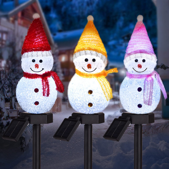 3-Pack Solar Snowman Christmas Pathway Lights, Snowman Lights with Stake Outdoor Waterproof, Outdoor Decorative Lights for Garden Yard Street Pathway Park Christmas Wedding