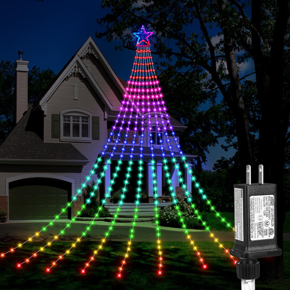 DANLI Christmas Decorations Outdoor Star String Lights Flowing Color Changing Tree Lights,320 LED 16.4FT Christmas String Lights with 8 Lighting Modes Remote Timer for Xmas Year Holiday Birthday