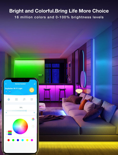 DAYBETTER Smart WiFi Led Strip Lights 200ft App Controlled Work with Alexa and Google Assistant Timer Schedule RGB Strip Color Changing Décor for Bedroom Party Kitchen 100ft2 DAYBETTER Smart WiFi Led Strip Lights 200ft App Controlled Work with Alexa and Google Assistant Timer Schedule RGB Strip Color Changing Décor for Bedroom Party Kitchen 100ft2