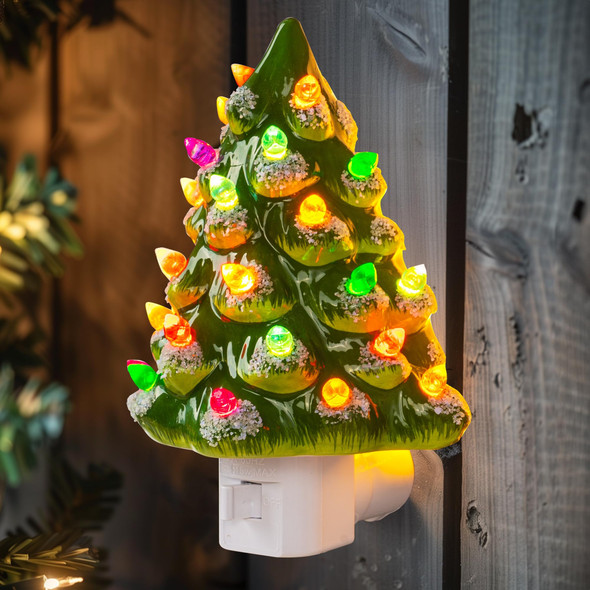 Dazzle Bright Ceramic Christmas Tree Night Light, UL Nightlight Plug in, Vintage Christmas Decorations Indoor, Room Home Decor and Accessories, Night Light for Kids/Adults