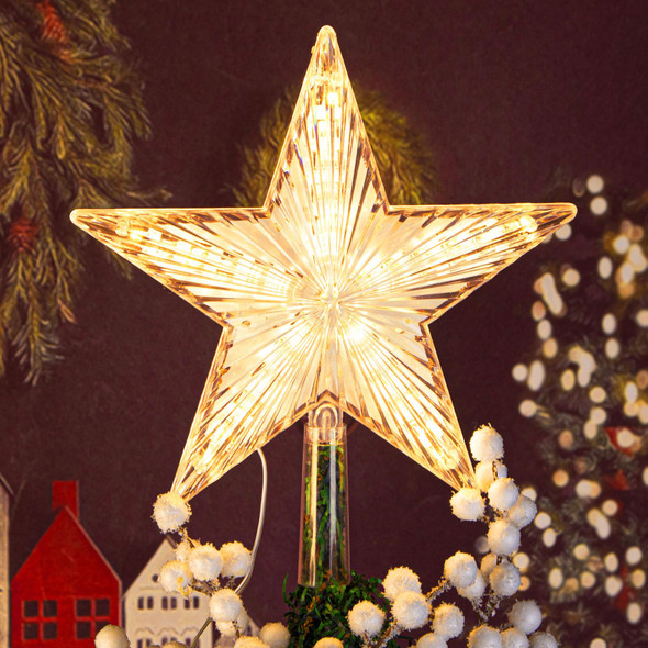 Christmas Tree Topper Warm White Light Christmas Star Great for Christmas Tree Ornaments Year Christmas Tree Toppers Lighted Christmas Tree Star 8.7 Inch Christmas Star Tree Topper Battery Powered