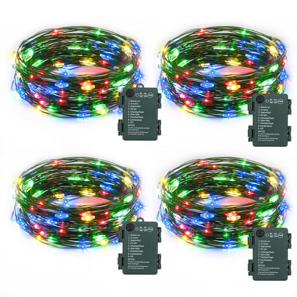 4 Pack Fairy Lights Battery Operated, 16.4 Ft 50 LED Starry Fairy Lights with Auto Timer Dark Green Copper Wire Twinkle Lights for Wedding Bedroom Christmas (Multicolor)