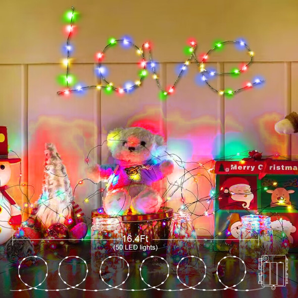4 Pack Fairy Lights Battery Operated, 16.4 Ft 50 LED Starry Fairy Lights with Auto Timer Dark Green Copper Wire Twinkle Lights for Wedding Bedroom Christmas (Multicolor)
