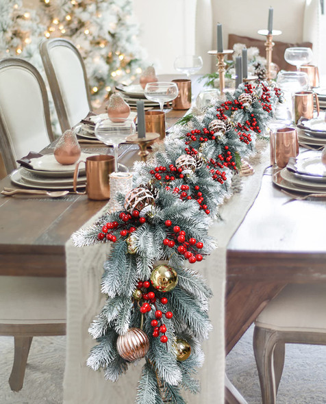 DearHouse 6Ft Artificial Christmas Pine Garland Winter Greenery Garland for Holiday Season Mantel Fireplace Table Runner Centerpiece Décor (White)