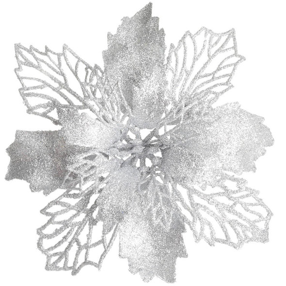 DearHouse 20Pcs Christmas Poinsettia Flowers with 20pc Sticks, Artificial Flowers Glitter Poinsettia Christmas Wreath Christmas Tree Ornaments for Christmas Decorations (Silver) DearHouse 20Pcs Christmas Poinsettia Flowers with 20pc Sticks, Artificial Flowers Glitter Poinsettia Christmas Wreath Christmas Tree Ornaments for Christmas Decorations (Silver)