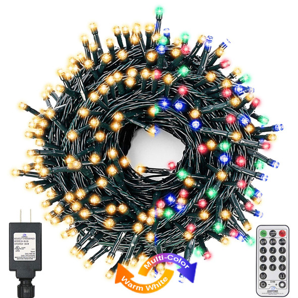 Decute Colors Changing Christmas Tree Lights 4 Colors in 1 String Lights, 11 Modes 300Leds 108FT Extendable Waterproof Indoor Outdoor Fairy Lights Warm White & Multicolor with Timer Remote