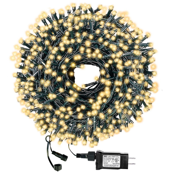 Decute 300LED Christmas String Lights Outdoor Waterproof 105FT UL with End-to-End Plug 8 Modes, Warm White Indoor Starry Fairy Lights for Christmas Tree Patio Garden Wedding Party Decor