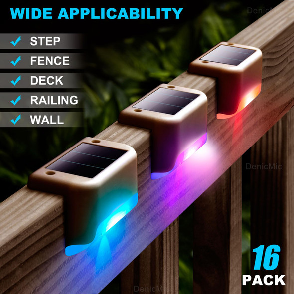 16 Pack Waterproof Led Solar Step Lights for Outdoor Decks, Railing,Stairs, Step, Fence, Yard, and Patio Christmas Decoration Lights(Color Changing)