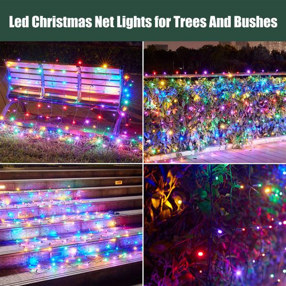 Led Christmas Net Lights Outdoor Christmas Decorations 120Led 6Ftx4Ft Connectable Waterptoof Mesh Net Lights for Trees Bushes Wedding Garden Outdoor Christmas Decorations (Multicolor)