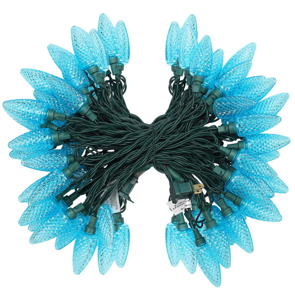 DEWENWILS C9 LED Christmas Lights, 33.3ft 50LED Outdoor Christmas Lights for House, Waterproof, Big Christmas Lights, Extendable for Christmas Decorations, Green Wire, Turquoise, UL Listed