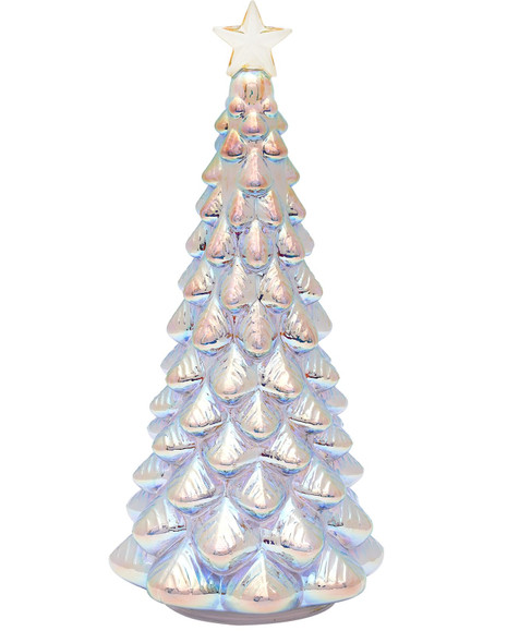 Tabletop Christmas Tree Mercury Glass Timer Lighted Pearl White Xmas Trees with Star Topper Table Centerpiece Mantel Window Decorations Home Decor