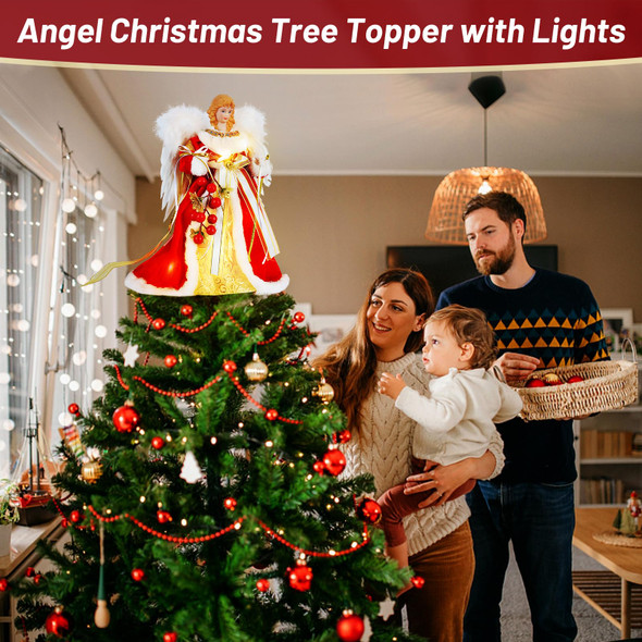 Angel Tree Topper with Lights Red Christmas Tree Topper Angel 11.8 Inch Lighted Angel Tree Topper Battery Operated Small Angel Christmas Tree Topper Christmas Angel Decorations