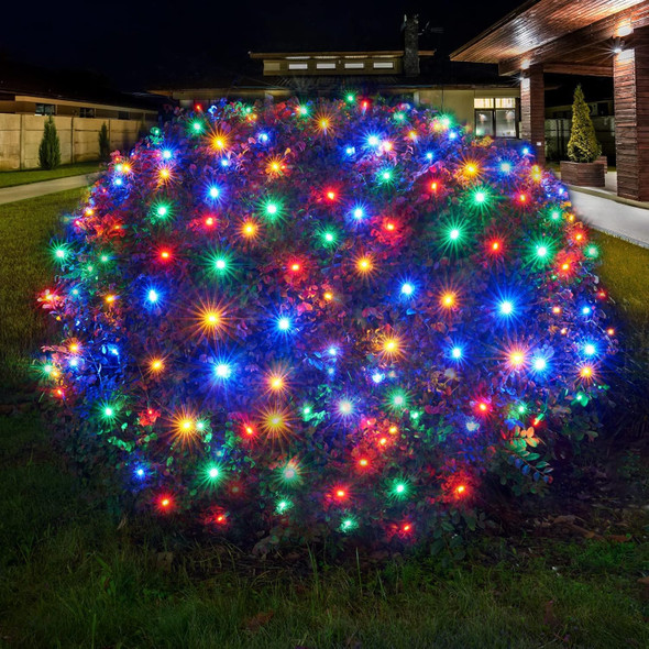 Led Christmas Net Lights Outdoor Christmas Lights Multicolor 160LED 5ftx7ft, Waterproof Outdoor Indoor Fairy Mesh Net Lights for Christmas Party, Yard, Patio, Trees, Shrubs, Bushes Decorations