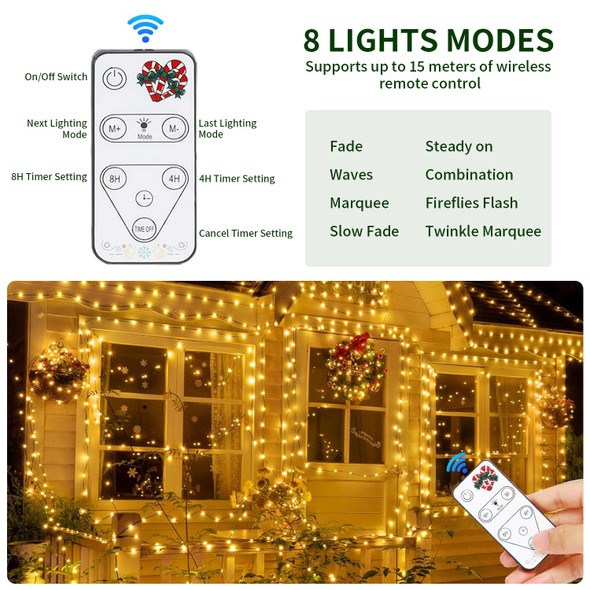 Solar Christmas Lights,600 LED Solar String Lights 196ft 8 Modes Outdoor Solar Christmas Lights for Xmas Trees,Festival,Garden,Balcony,Christmas Decoration,Warm White