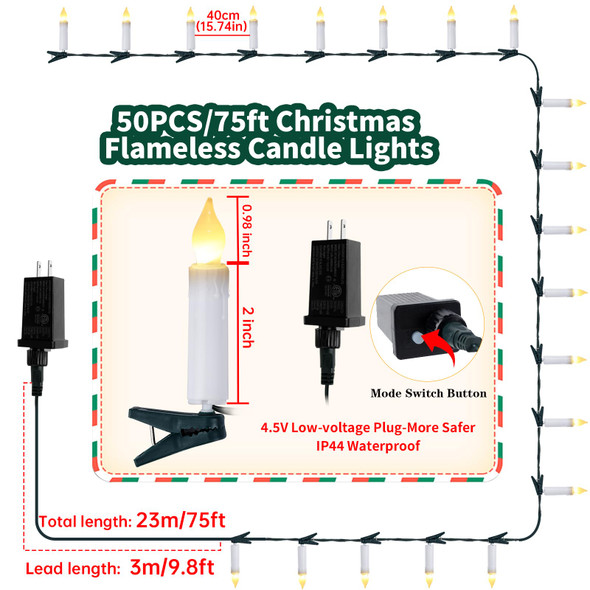 Christmas Tree Flameless Candles Lights, 50PCS LED Flickering Lights Candles for Christmas Tree, Electric LED Candle Lights with Clip, 8 Mode Timer Xmas Tree Candles Lights for Decoration
