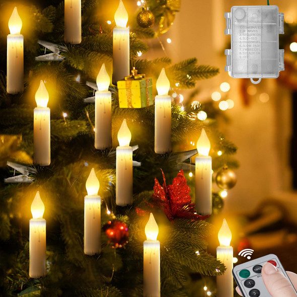 Christmas Tree Flameless Candles Lights, 20PCS LED Flickering Lights Battery Operated with Remote Clips, 8-Mode Remote Control,Clip on LED Candle Lights Outdoor Waterproof for Christmas Trees