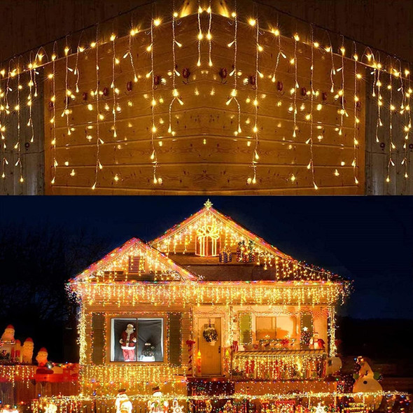 Dopheuor Icicle Fairy Lights 400LED 32.8ft 75Drops 8 Modes Waterproof String Lights for Outdoor Eaves Curtain Christmas Trees Party Decor(Warm White)