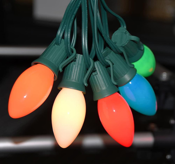 C9 Christmas Lights 25Ft Multicolored Outdoor String Lights with 26 Ceramic Edison Bulbs(1 Spare), C9/ E17 Base, Hanging Vintage Multicolor Lights for Christmas Party Backyard Wedding Decor